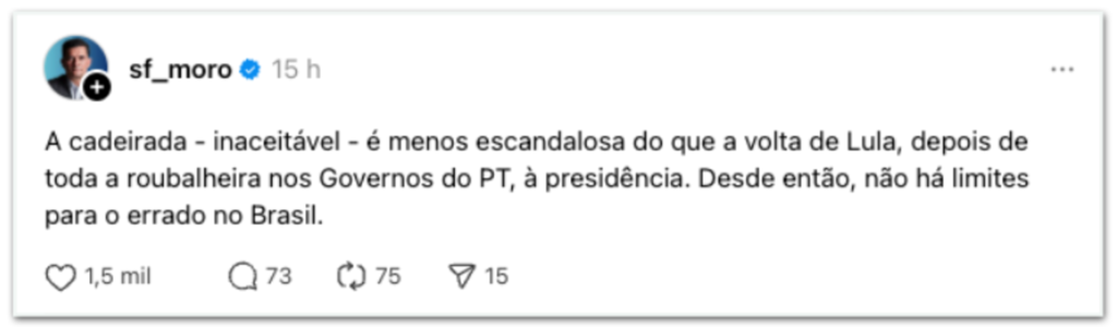 Print de Sérgio Moro (União Brasil-PR).