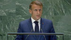 Emmanuel Macron durante discurso na ONU