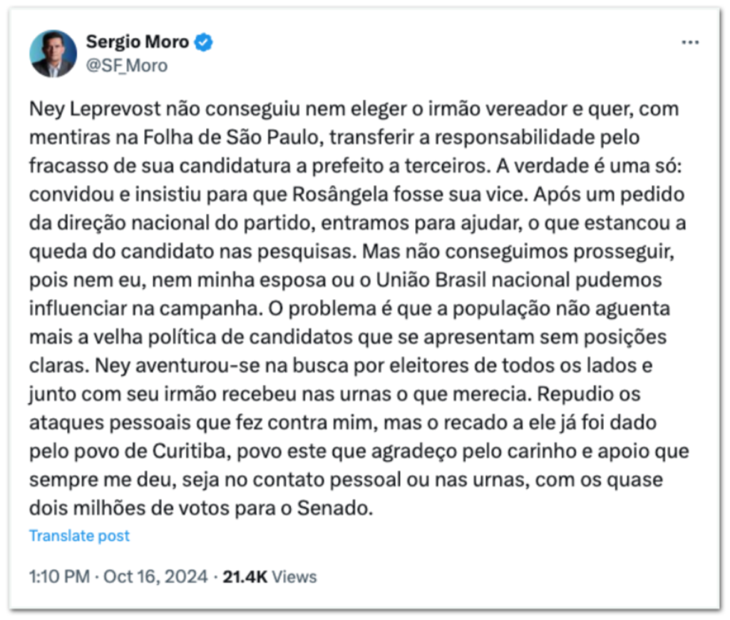 Tweet Sergio Moro