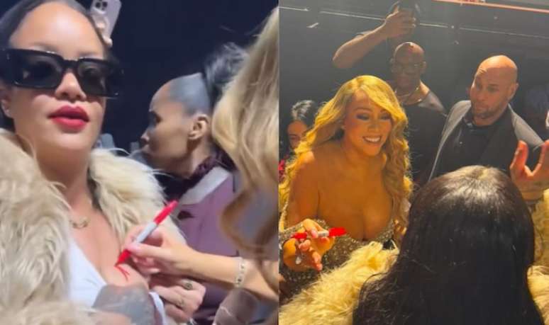 Rihanna tieta Mariah Carey durante show de sua miniturnê de Natal