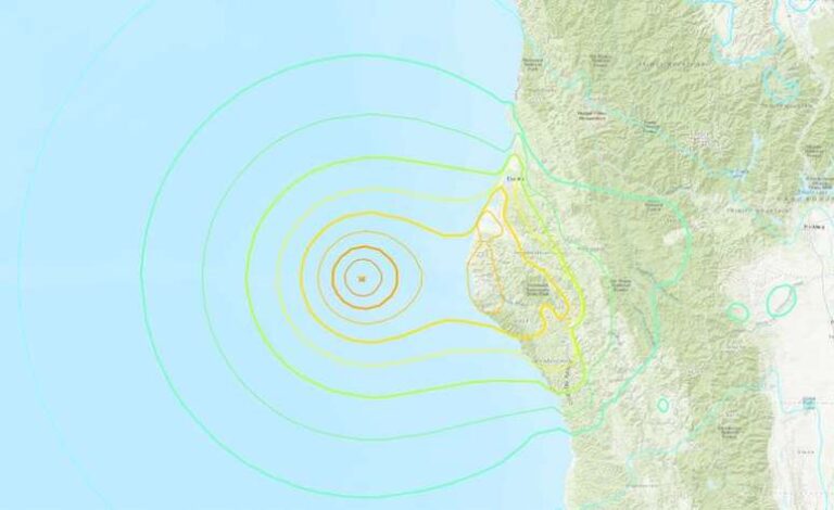 Localização de terremoto de magnitude 7,0 na Caifórnia, via USGS